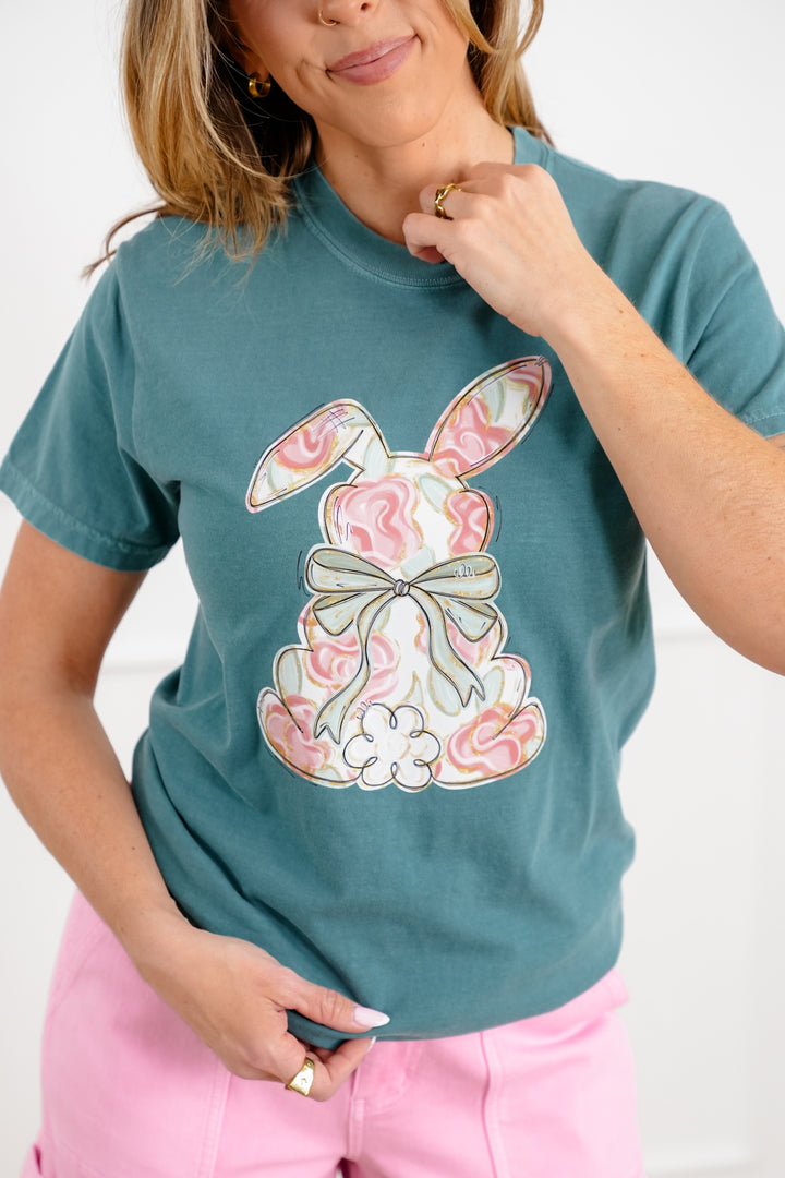 Plus/Reg Short Sleeve Floral Easter Bunny Graphic Tee