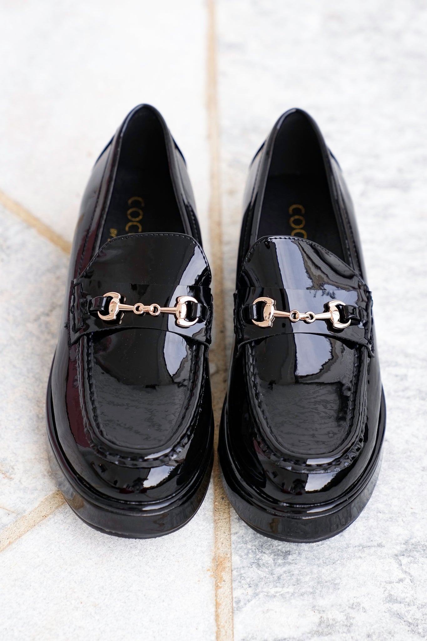 Glossy Chic Patent Platform Loafer with Gold Accent