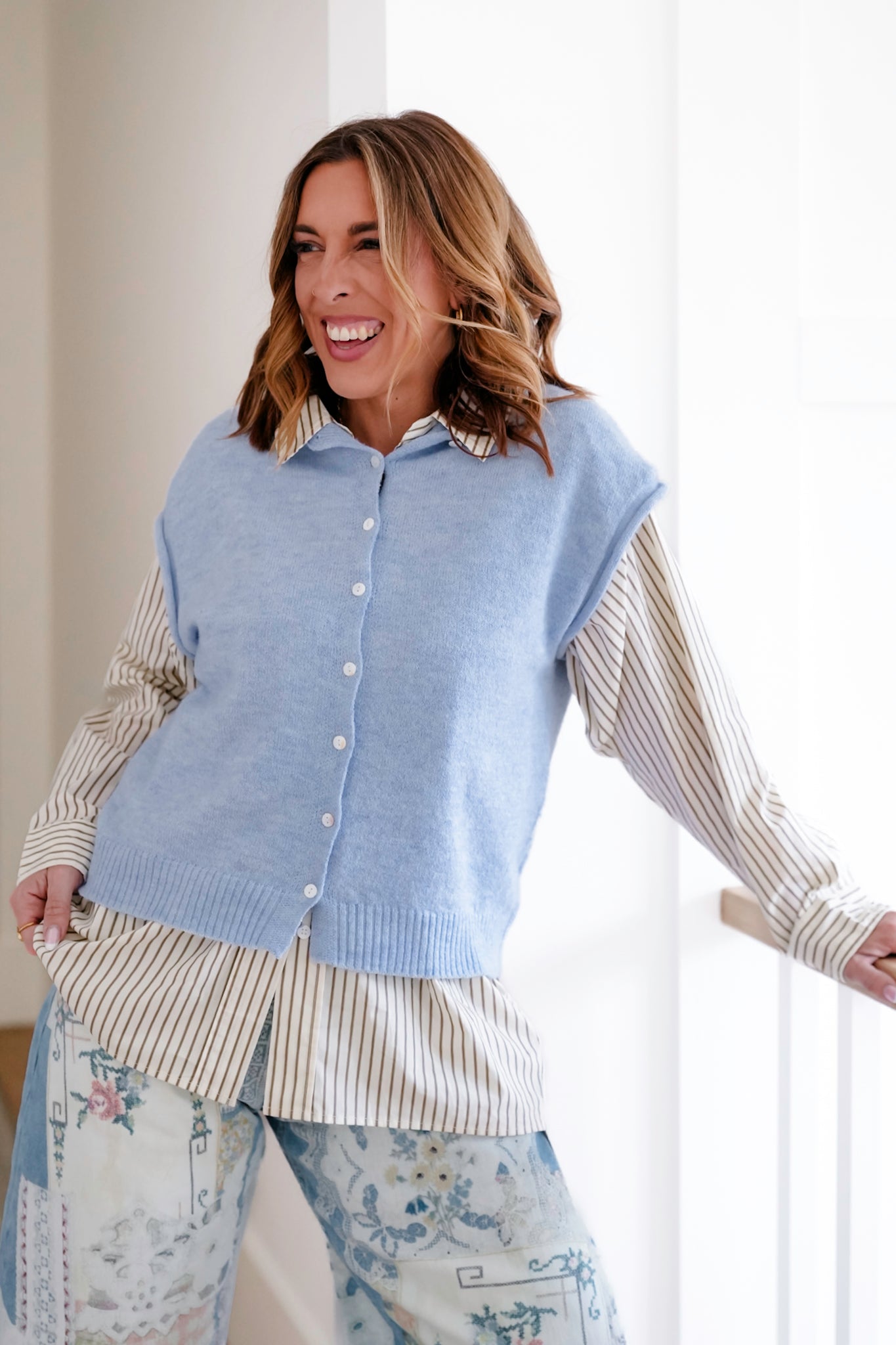 Sleeveless Button Down Sweater Vest