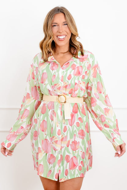 POL Floral Print Long Sleeve Dress