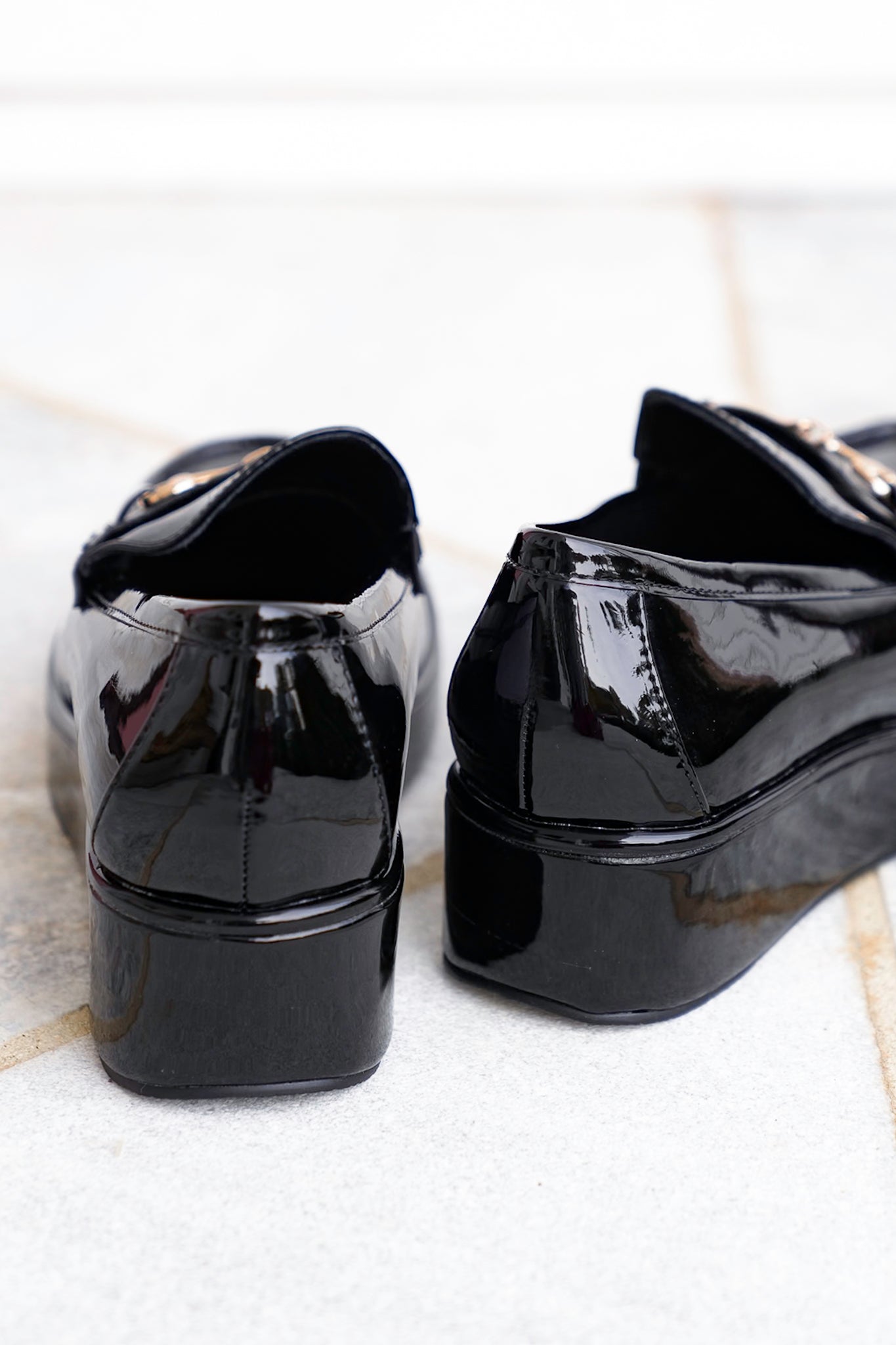Glossy Chic Patent Platform Loafer with Gold Accent