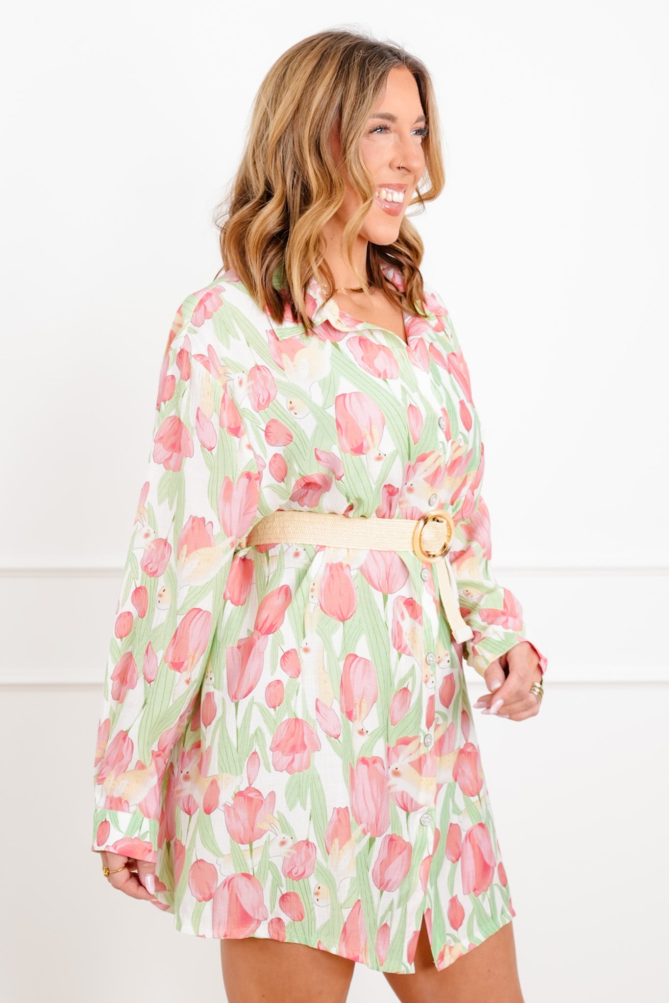 POL Floral Print Long Sleeve Dress
