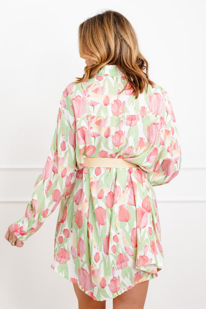 POL Floral Print Long Sleeve Dress