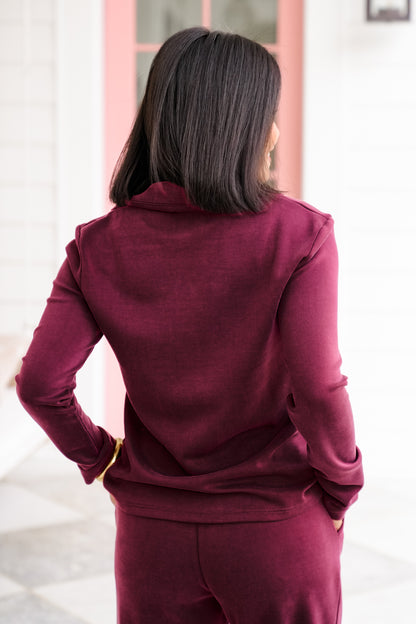 Solid Long Sleeve V Neck Polo Top