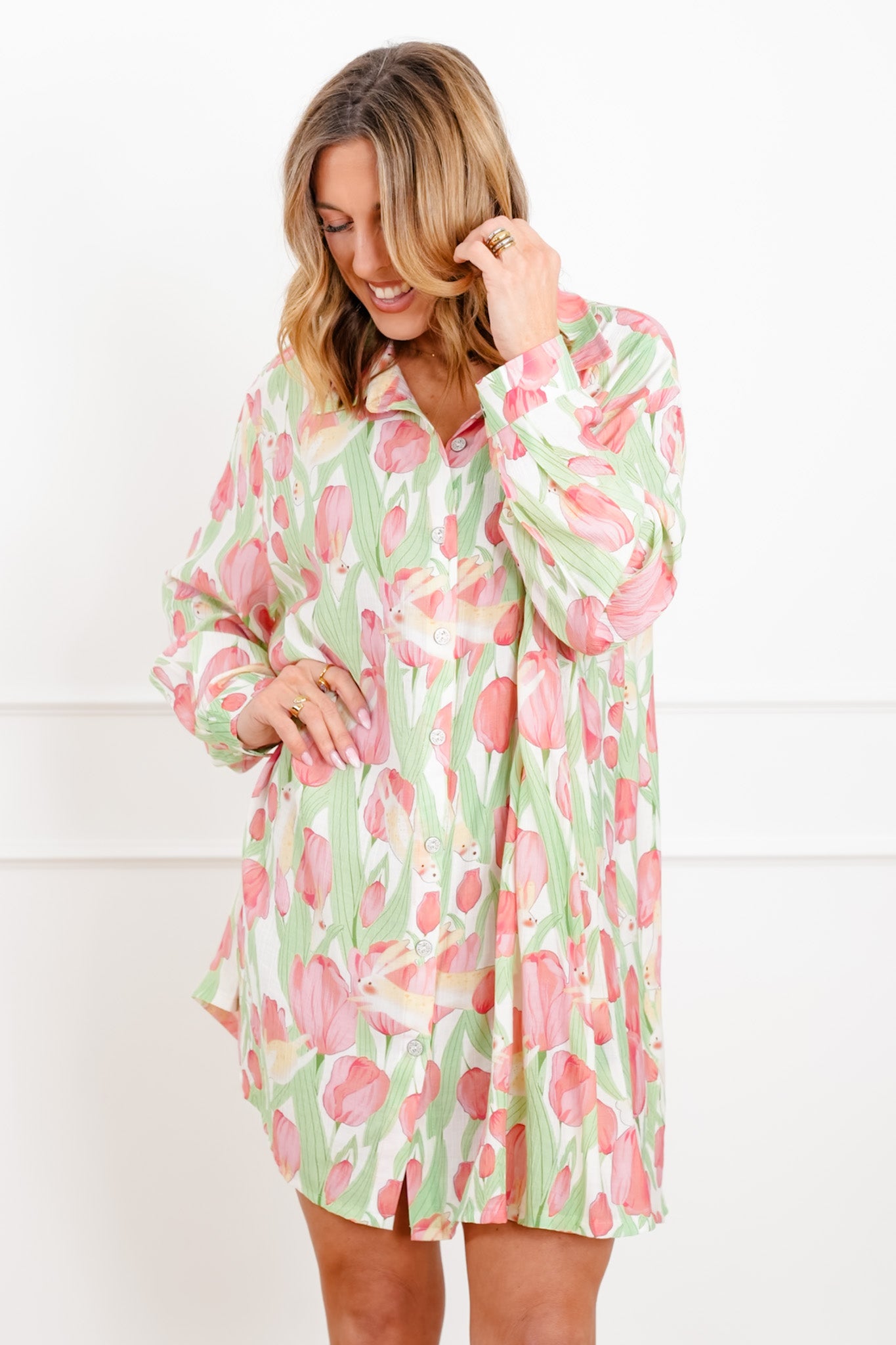 POL Floral Print Long Sleeve Dress