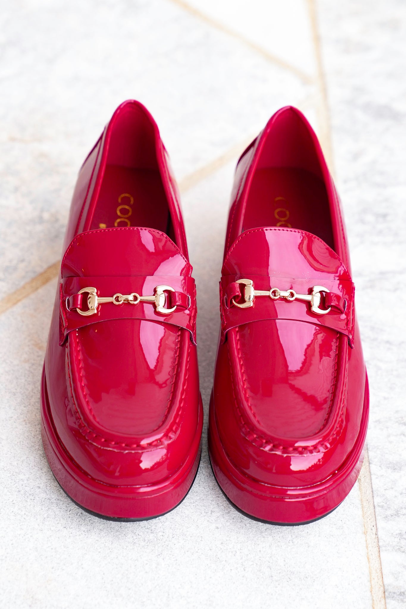 Glossy Chic Patent Platform Loafer with Gold Accent