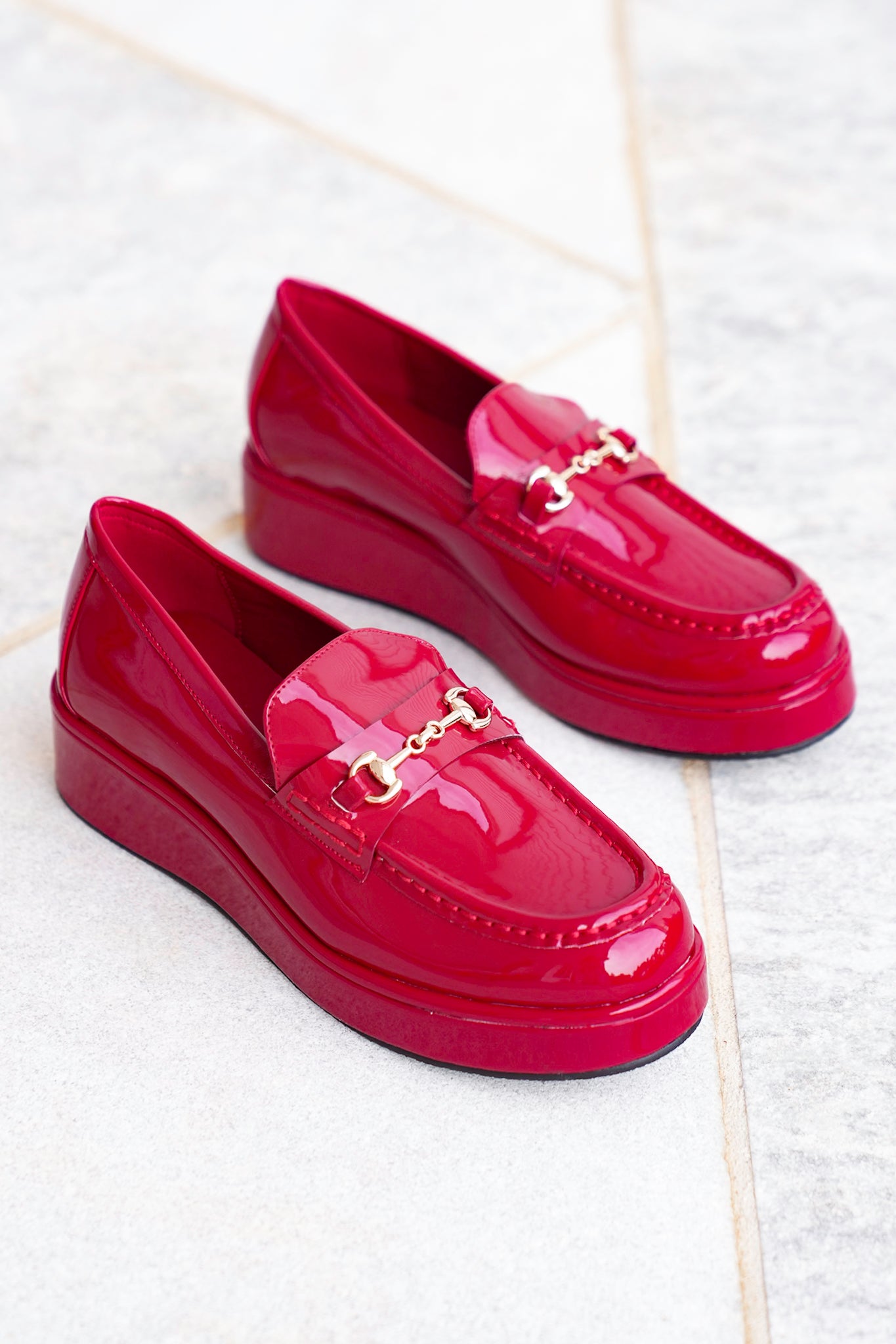 Glossy Chic Patent Platform Loafer with Gold Accent