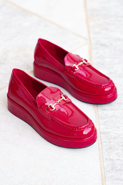 Glossy Chic Patent Platform Loafer with Gold Accent