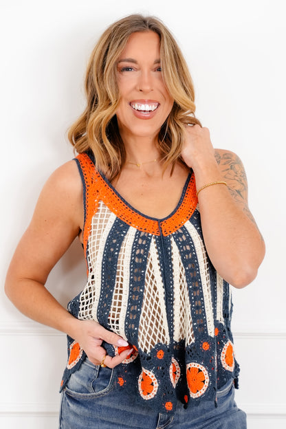POL Crochet sleeveless Flared Tank Top
