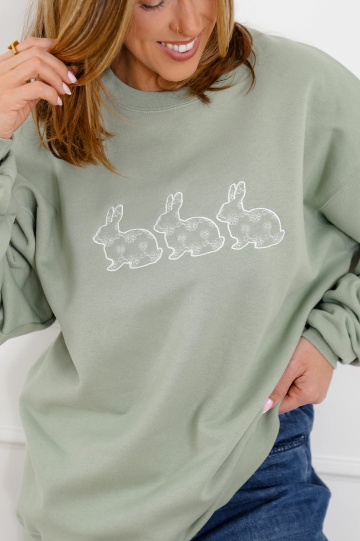 Plus/Reg Long Sleeve Embroidered Bunny Graphic Sweatshirt