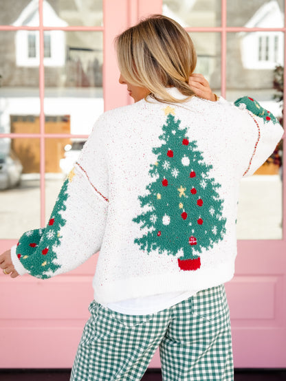 Restock! Christmas Tree Long Sleeve V-Neck Button Down Cardigan