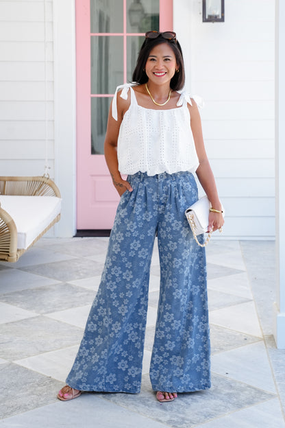 White Sleeveless Shoulder Tie Bubble Hem Top
