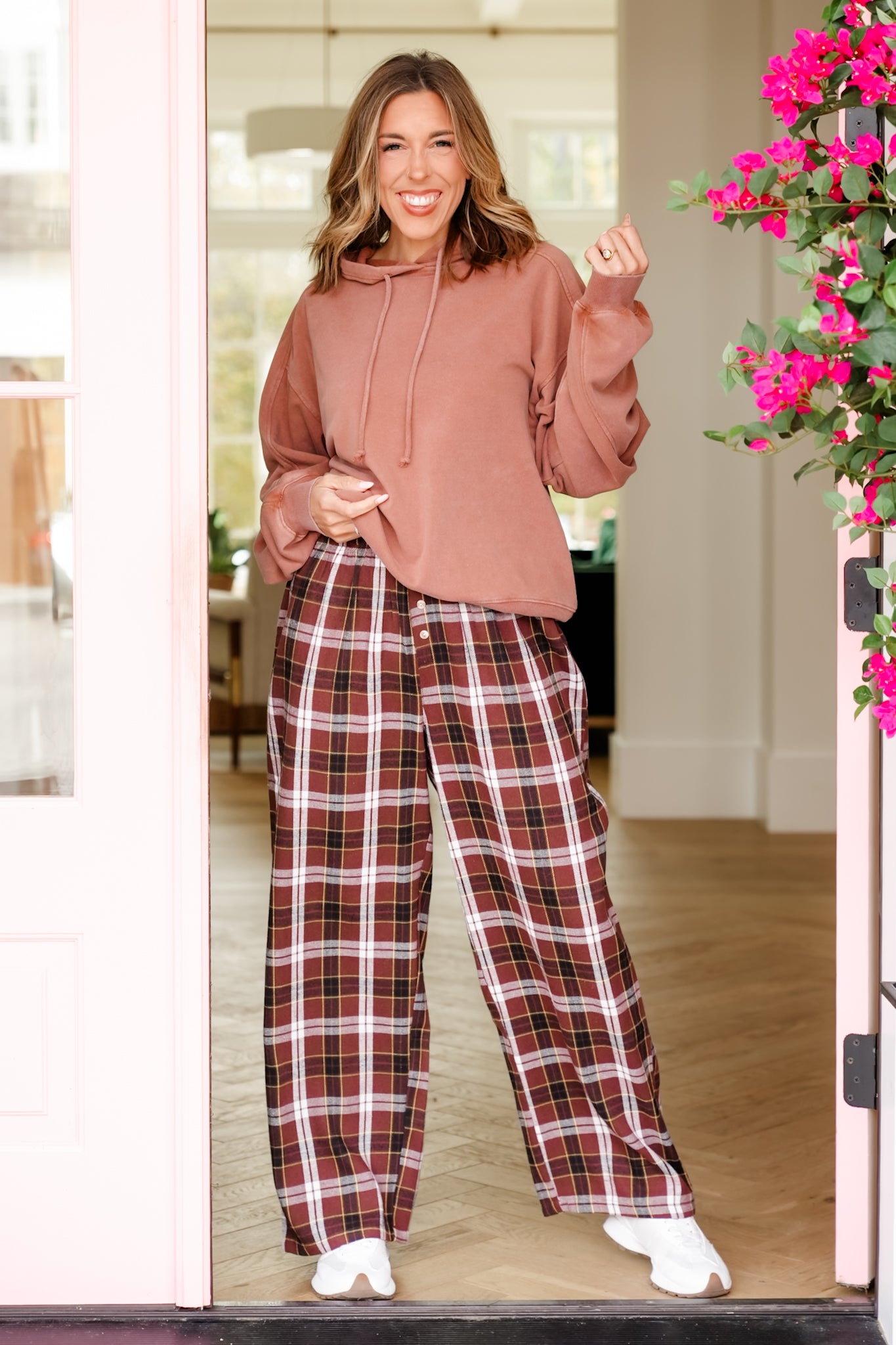 Plaid Flannel Elastic Waist Lounge Pants