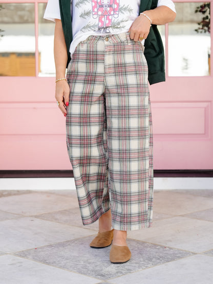 Plaid Corduroy High Waist Barrel Pants
