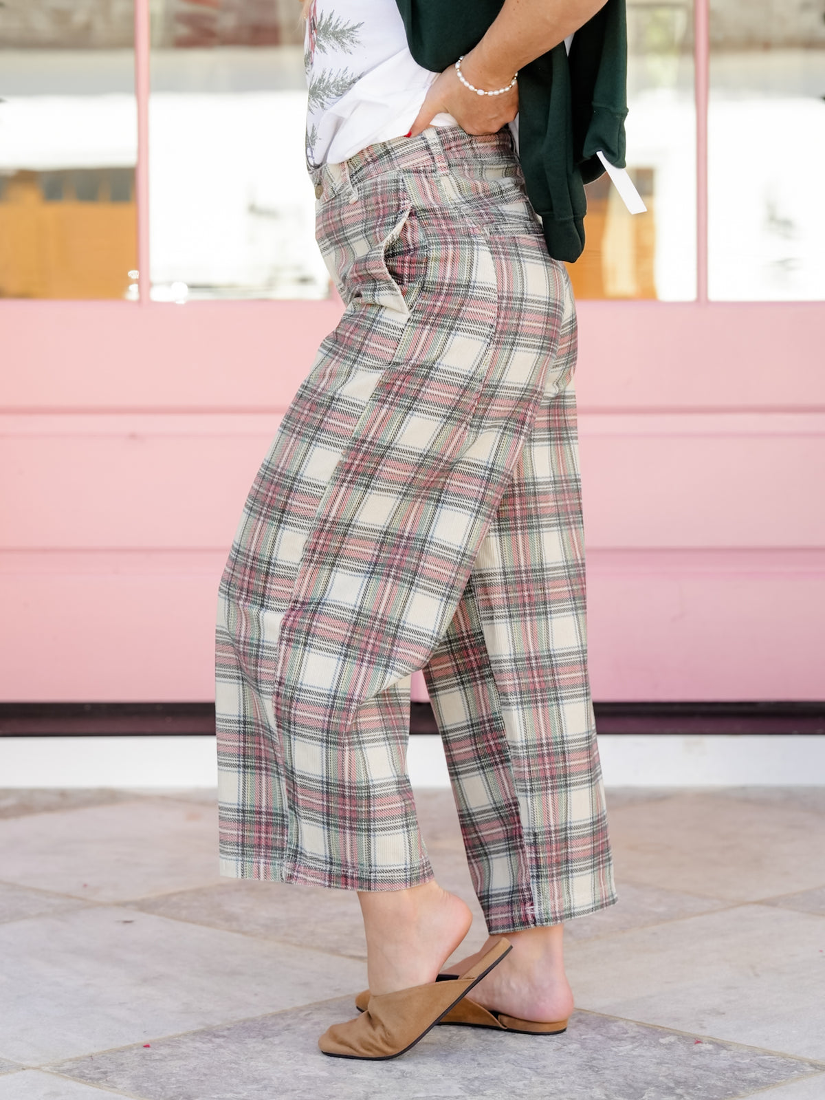 Plaid Corduroy High Waist Barrel Pants