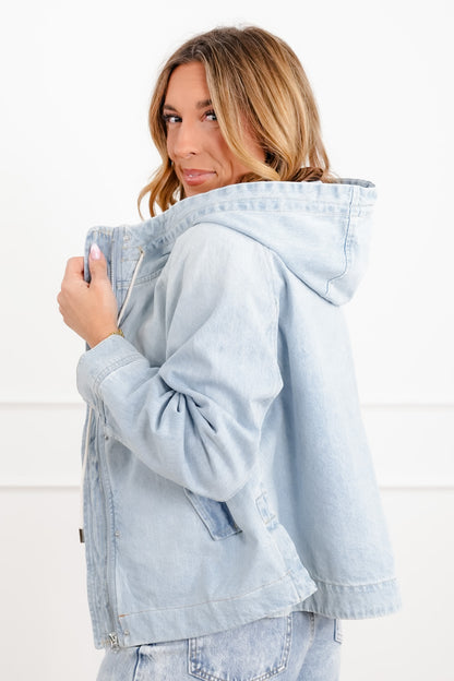 Risen Light Wash Long Sleeve Hooded Jacket