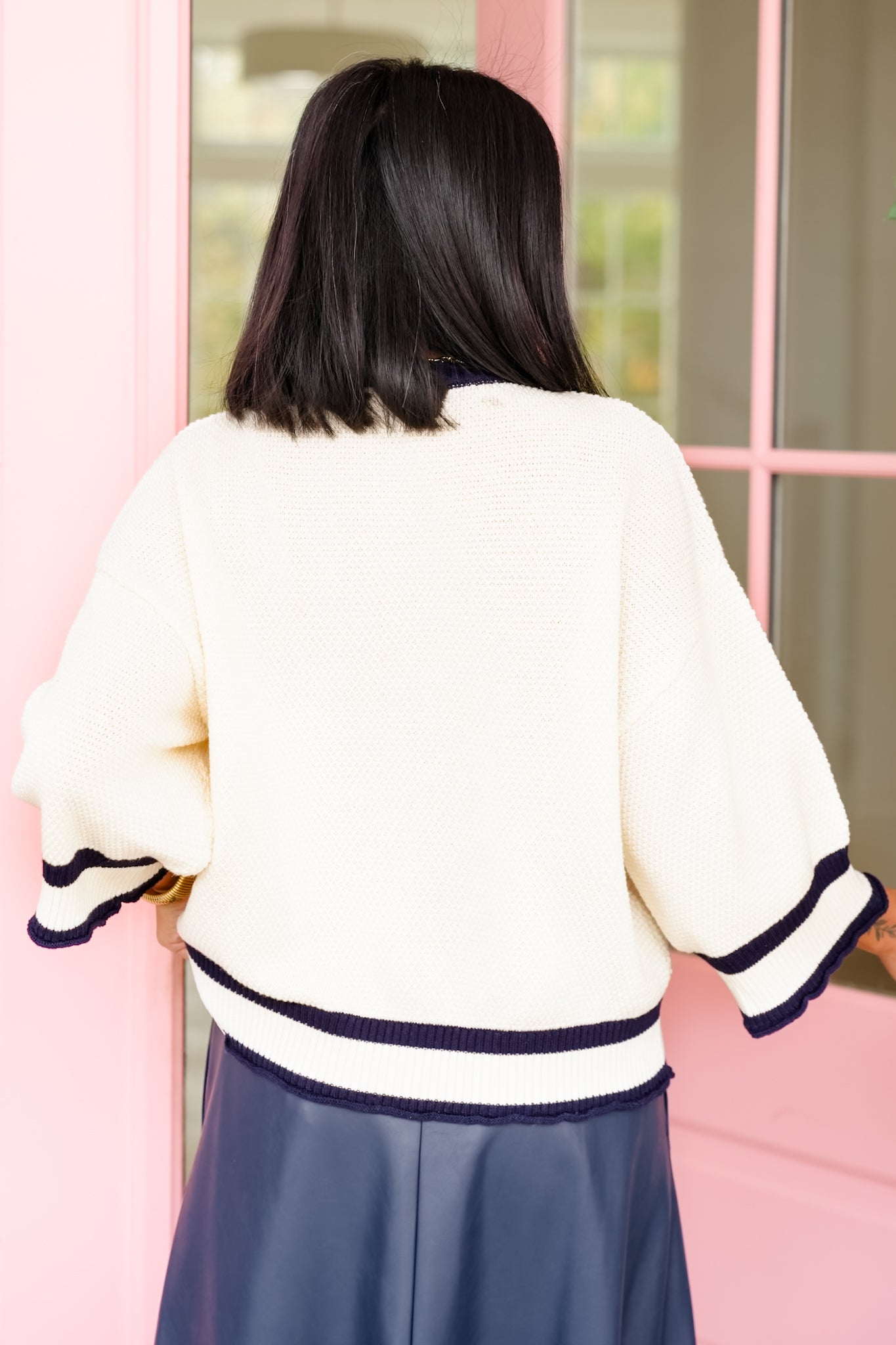 Plus/Reg Textured Long Sleeve Sweater with Stripes