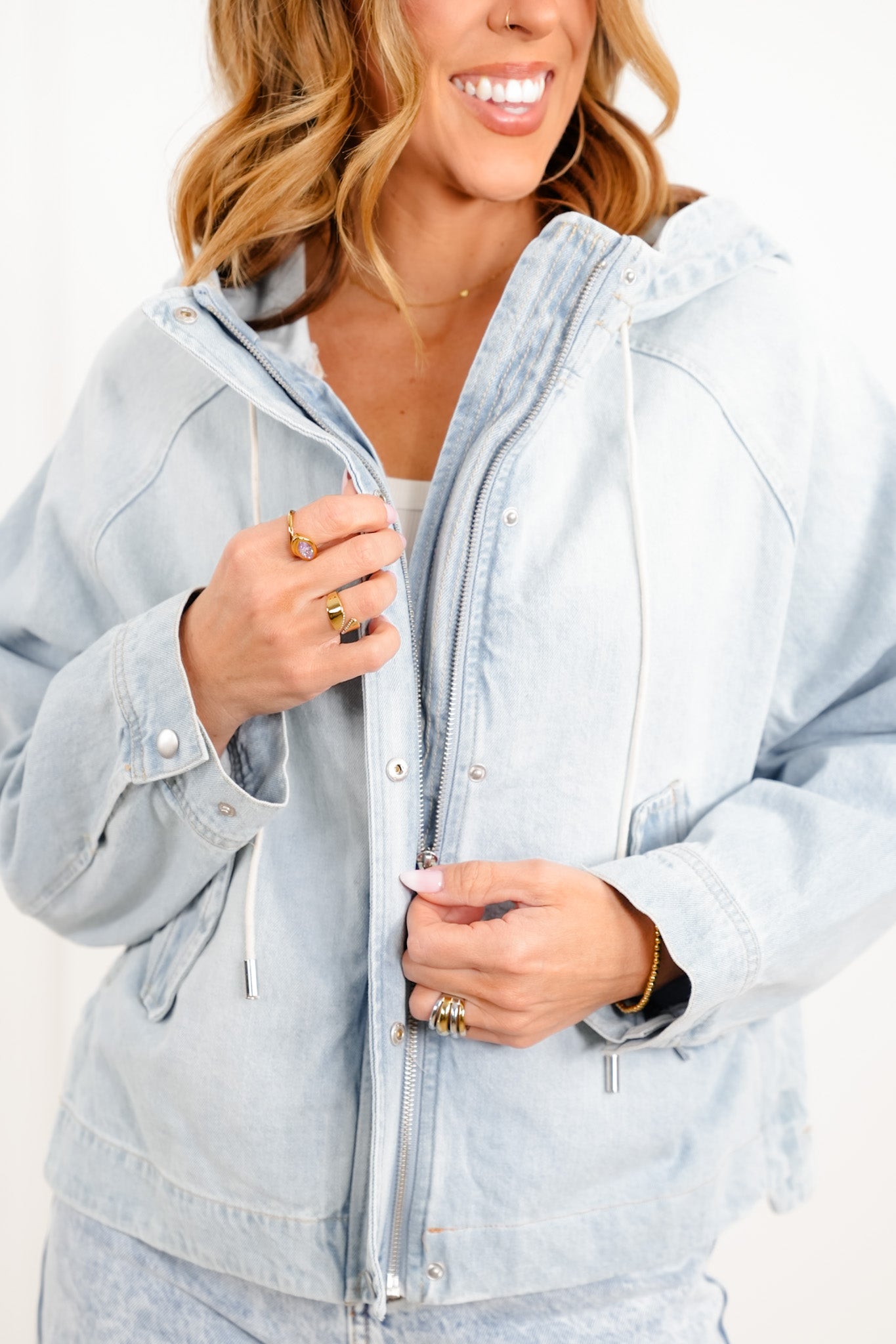 Risen Light Wash Long Sleeve Hooded Jacket