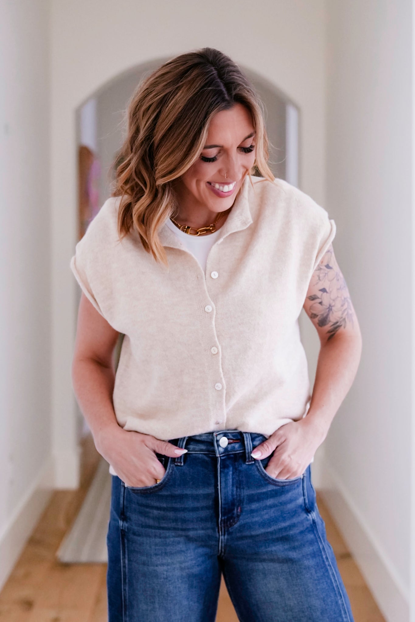 Sleeveless Button Down Sweater Vest