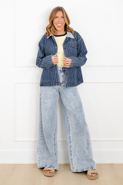 Stripe Long Sleeve Button Down Barn Jacket