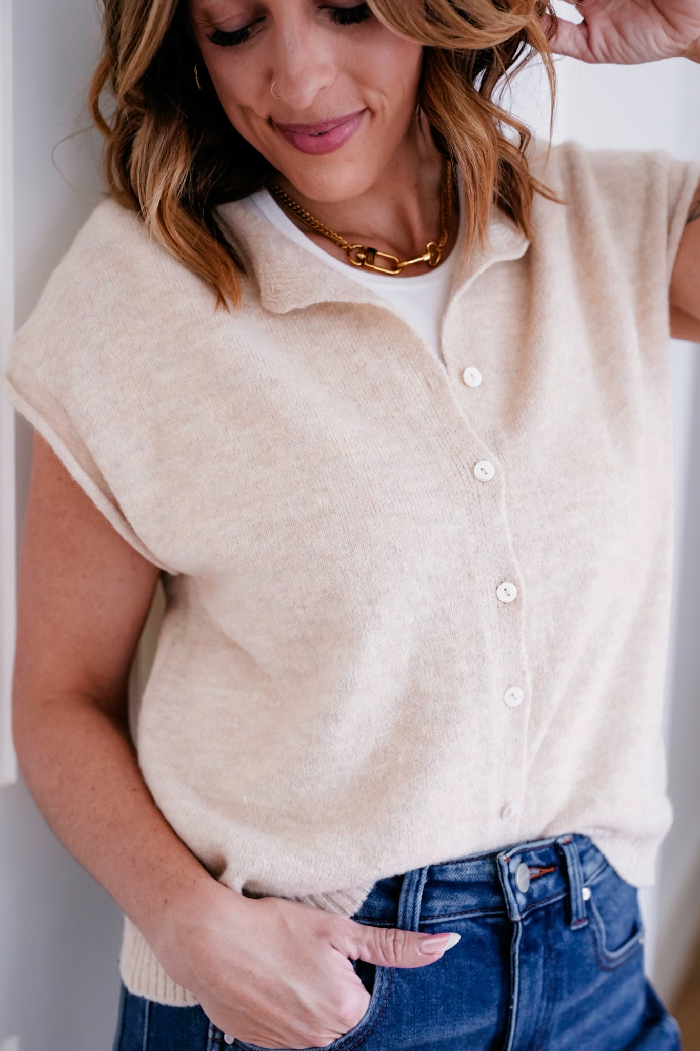 Sleeveless Button Down Sweater Vest