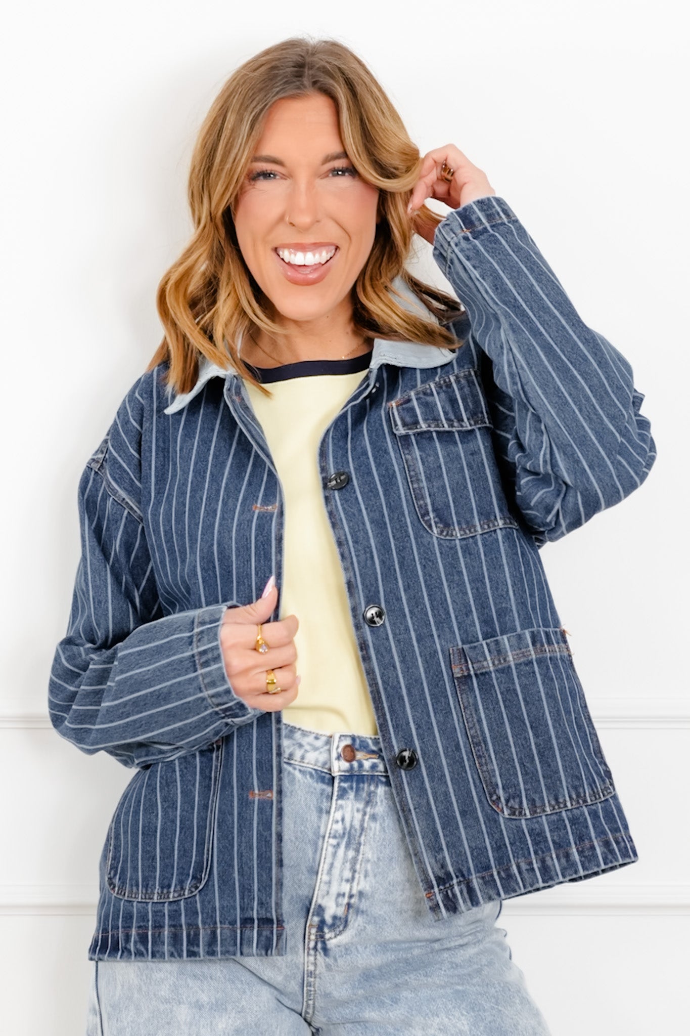 Stripe Long Sleeve Button Down Barn Jacket