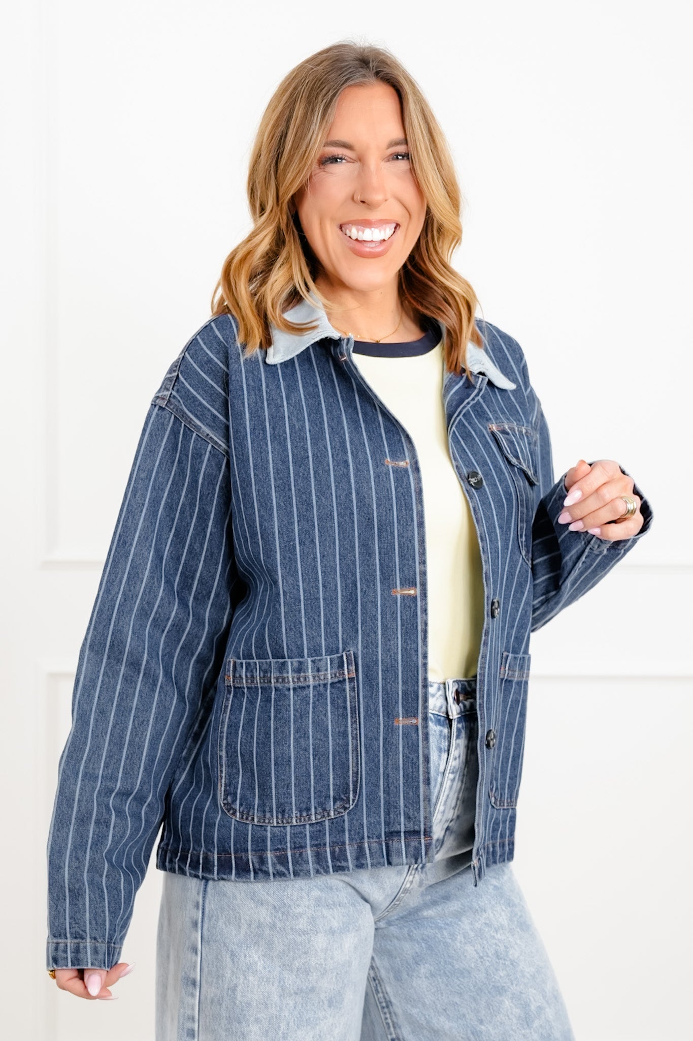 Stripe Long Sleeve Button Down Barn Jacket