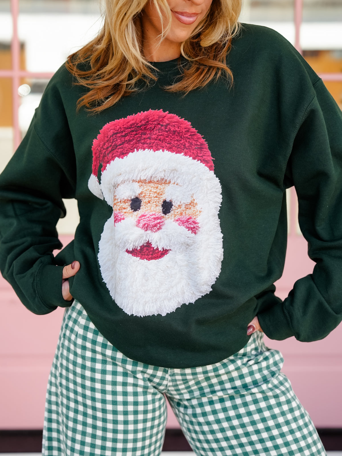 Plus/Reg Long Sleeve "Crochet Santa" Graphic Sweatshirt