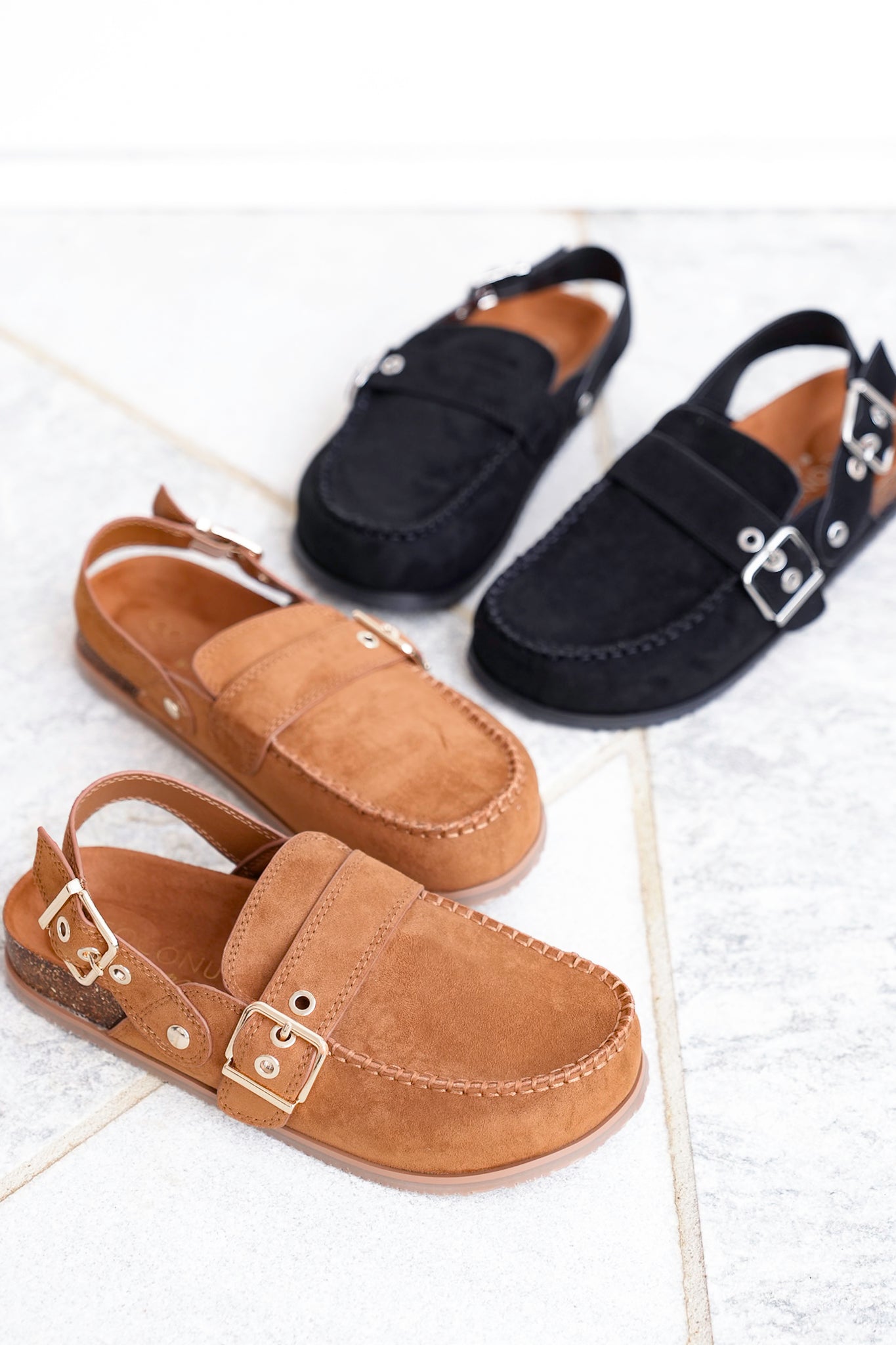 Chunky Buckle Loafer Mule with Back Strap