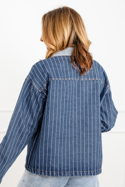 Stripe Long Sleeve Button Down Barn Jacket