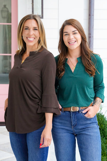 Door Buster! Plus/Reg Solid 3/4 Bell Sleeve Tunic Top