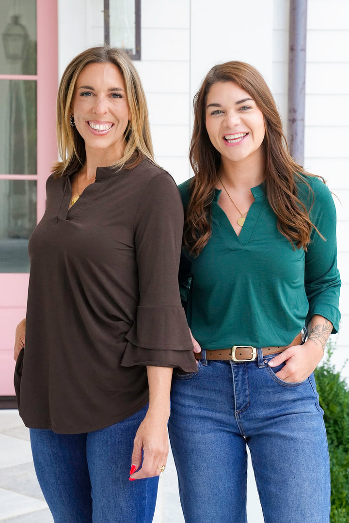 Door Buster! Plus/Reg Solid 3/4 Bell Sleeve Tunic Top