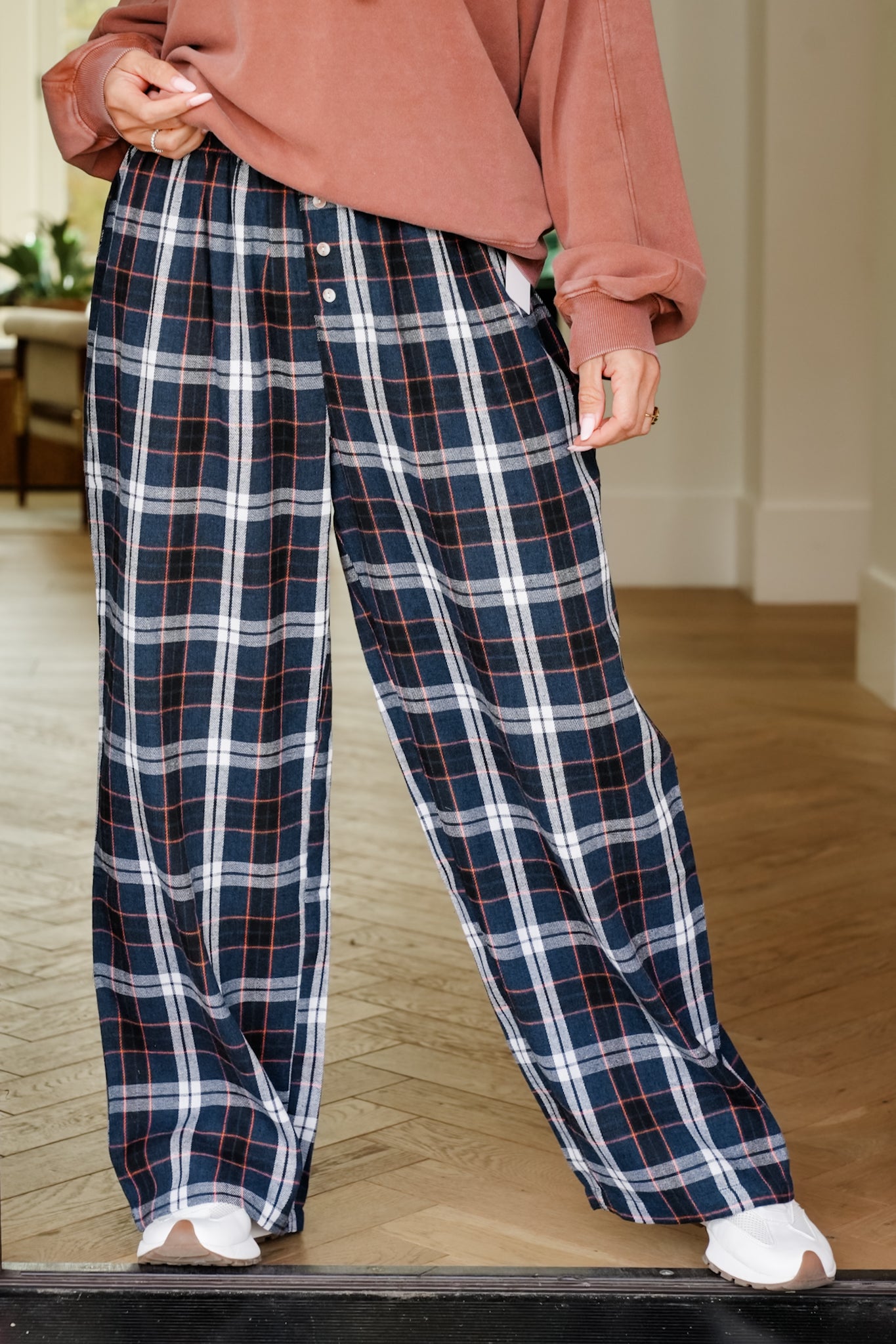 Plaid Flannel Elastic Waist Lounge Pants