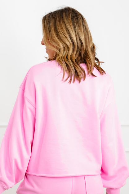 Pink Long Sleeve Heart Patch Pullover Sweatshirt