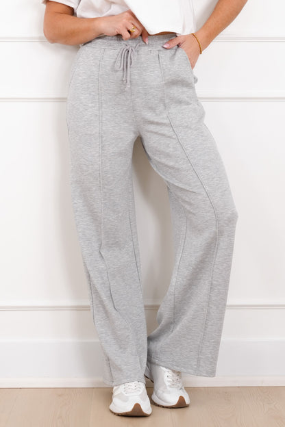 Smooth Knit Elastic Waist Pintuck Sweatpants