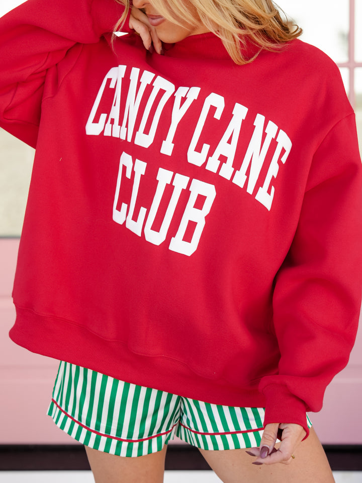 Long Sleeve Mock Neck "Candy Cane Club" Graphic Sweatshirt - Freckled Poppy