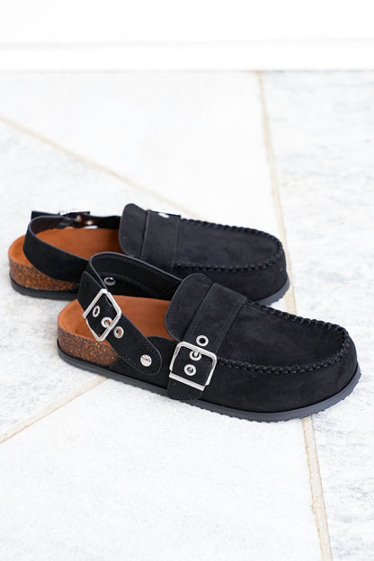 Chunky Buckle Loafer Mule with Back Strap