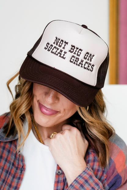 Not Big On Social Graces - Otto Trucker Brown & Tan Hat Embroidery