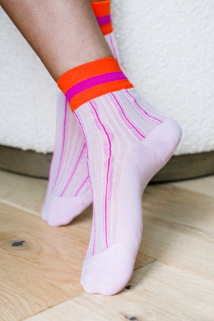 Openwork Retro Stripe Anklet Socks