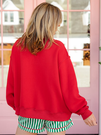 Long Sleeve "Merry" Embroidered Mock Neck Sweatshirt