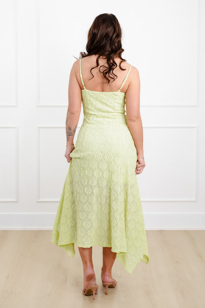 Lace Sleeveless Midi Dress with Handkerchief Hem