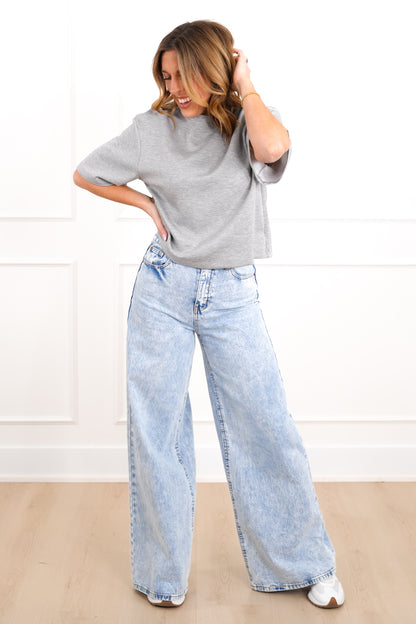 Scuba Knit Short Sleeve Drop Shoulder Basic Top