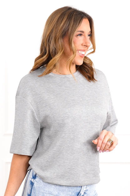 Scuba Knit Short Sleeve Drop Shoulder Basic Top