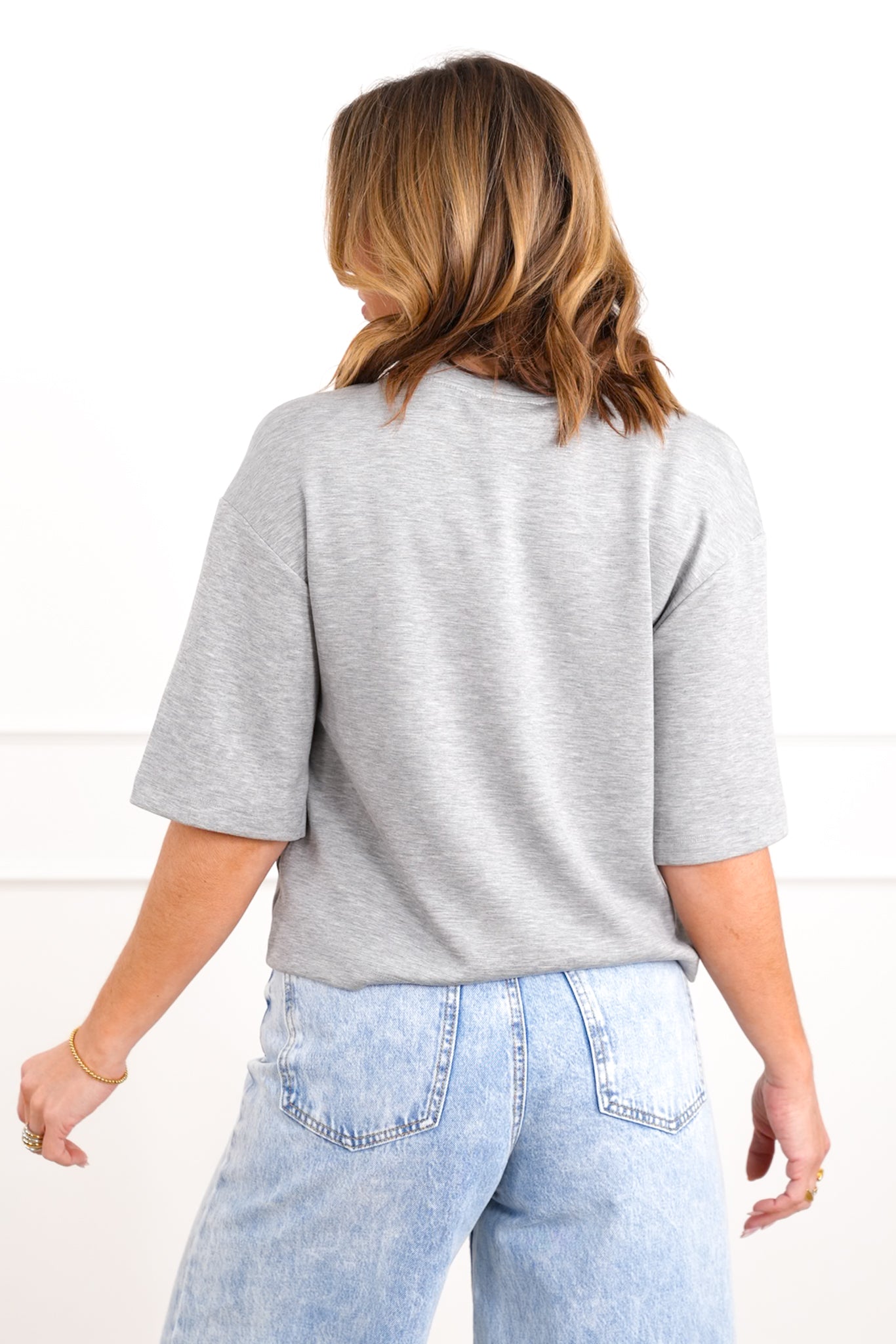 Scuba Knit Short Sleeve Drop Shoulder Basic Top