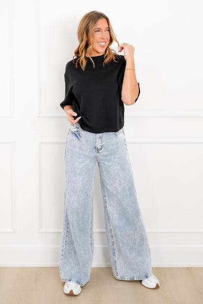 Short Sleeve Drop Shoulder Knit Top