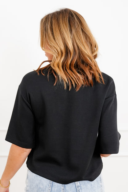 Short Sleeve Drop Shoulder Knit Top