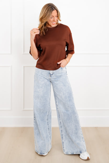 Short Sleeve Drop Shoulder Knit Top