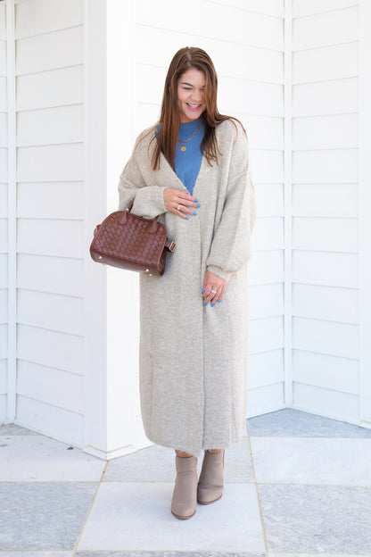 POL Oatmeal Long Sleeve Open Cardigan Sweater