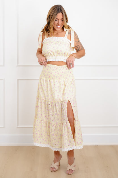 Floral Eyelet Smocked Waist Tiered Skirt