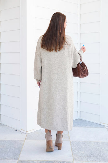 POL Oatmeal Long Sleeve Open Cardigan Sweater